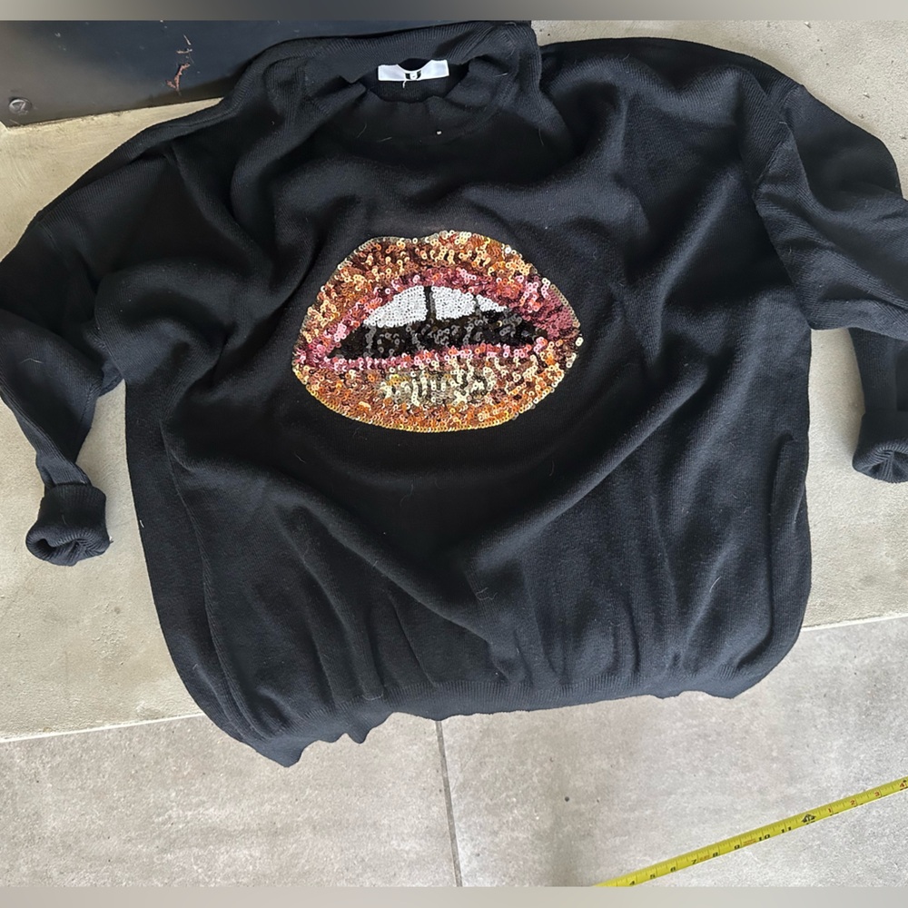 Sequin Graphic Black Sweater one size fits most